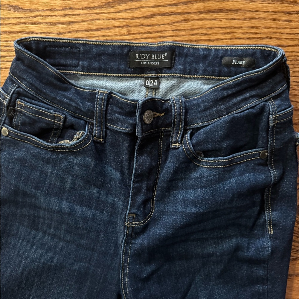 Dark Blue Flare Judy Blue Jeans for Women - Picture 2 of 4